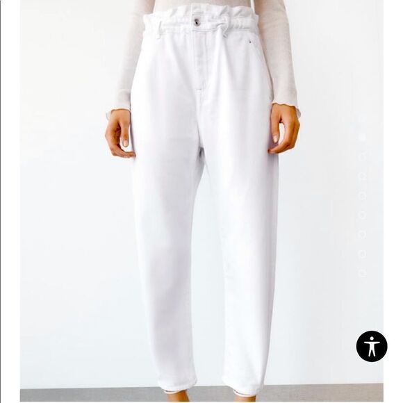 Zara BAGGY PAPERBAG JEANS in white size XS - Picture 1 of 9